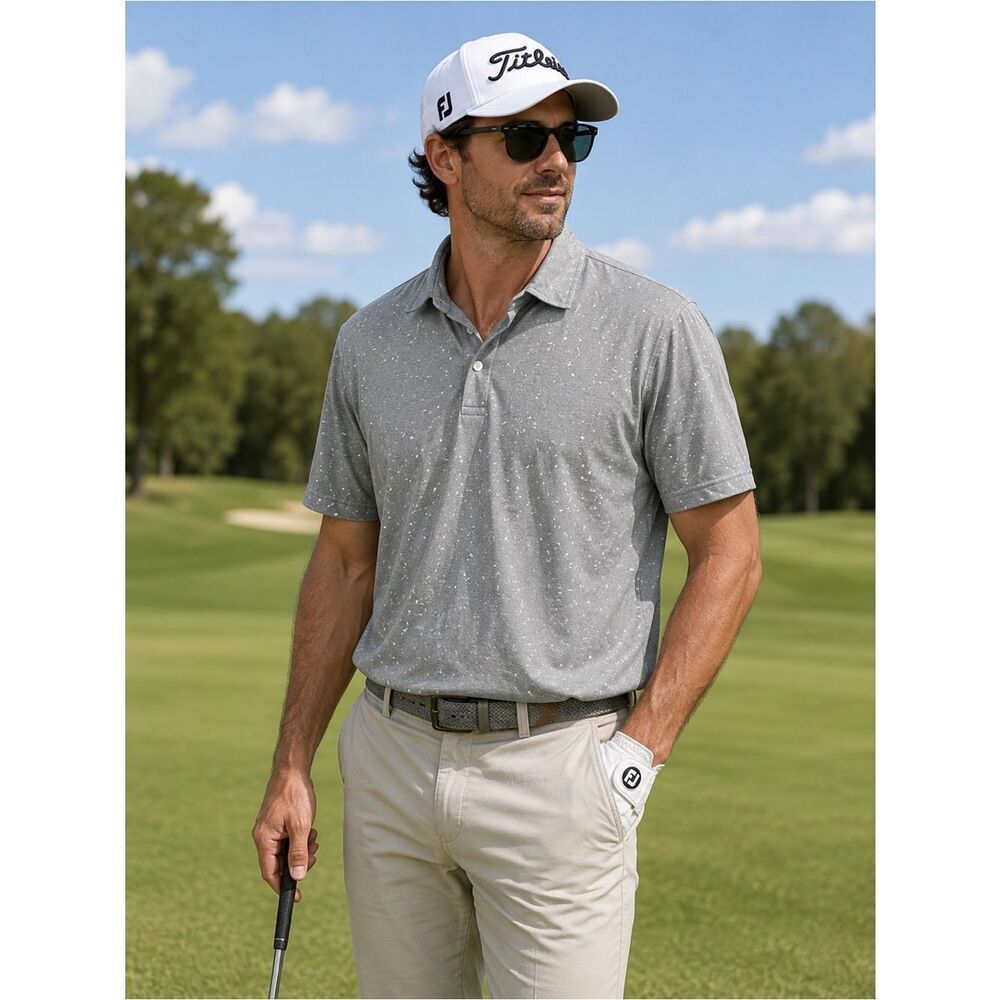 Andersonord Grey White Paint Splatter Print Polo Shirt XL Golf Tennis Preppy